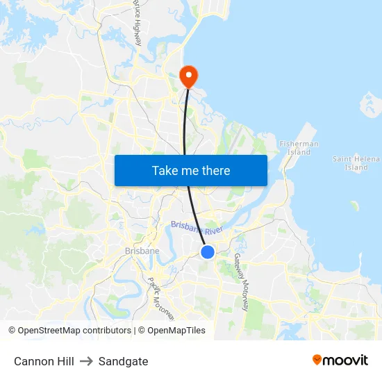 Cannon Hill to Sandgate map