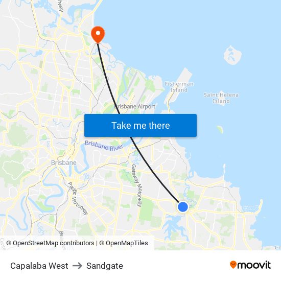 Capalaba West to Sandgate map