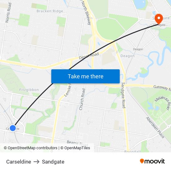 Carseldine to Sandgate map