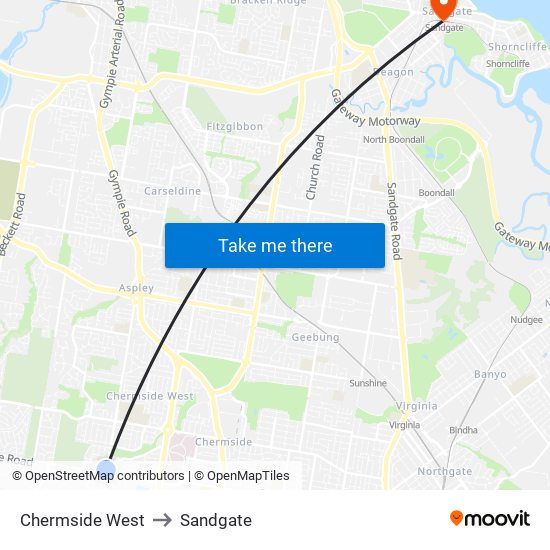 Chermside West to Sandgate map