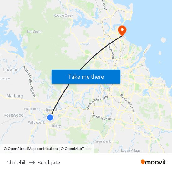 Churchill to Sandgate map