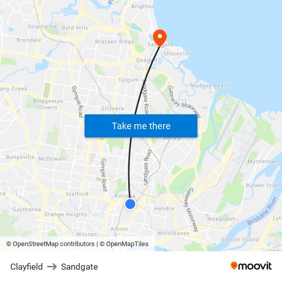 Clayfield to Sandgate map