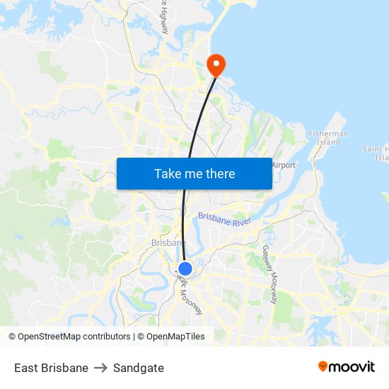 East Brisbane to Sandgate map