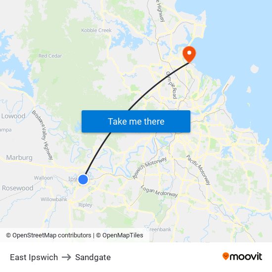 East Ipswich to Sandgate map