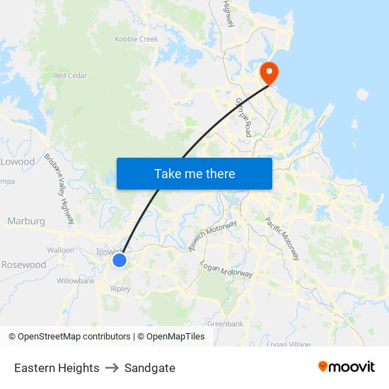 Eastern Heights to Sandgate map