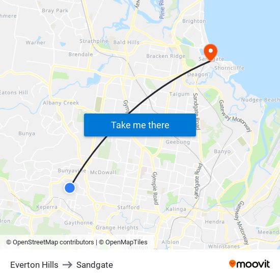 Everton Hills to Sandgate map