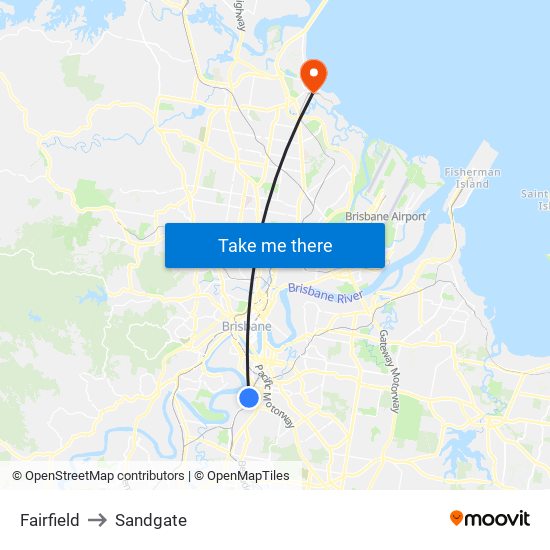 Fairfield to Sandgate map