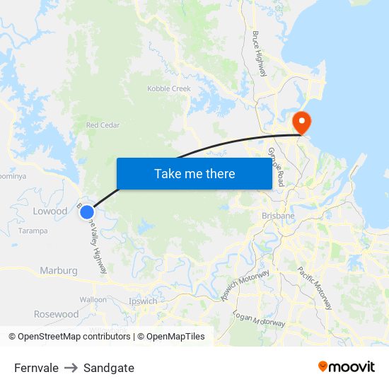 Fernvale to Sandgate map