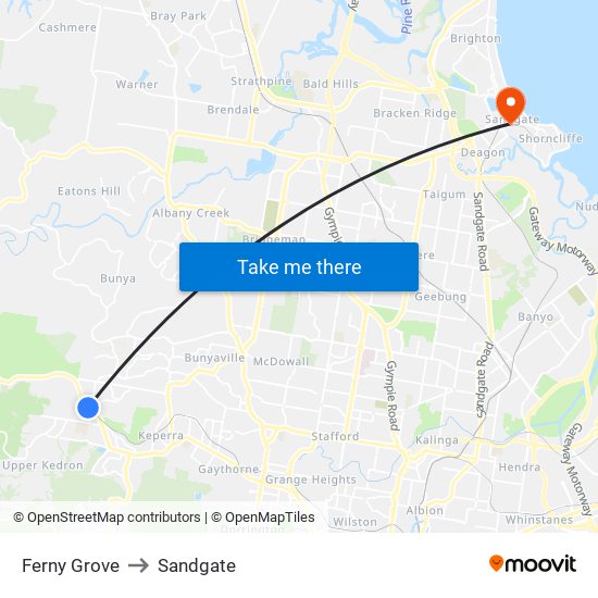 Ferny Grove to Sandgate map