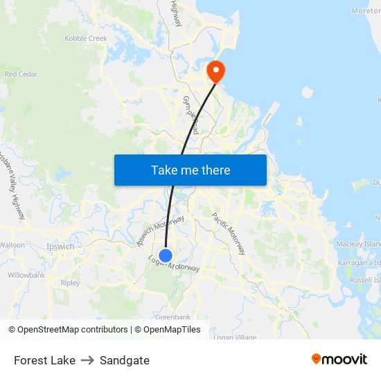 Forest Lake to Sandgate map