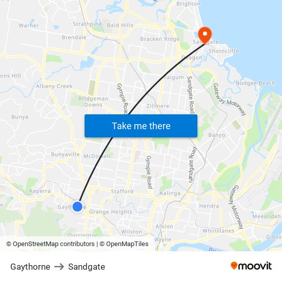 Gaythorne to Sandgate map