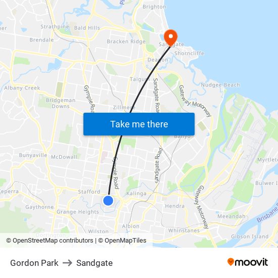 Gordon Park to Sandgate map