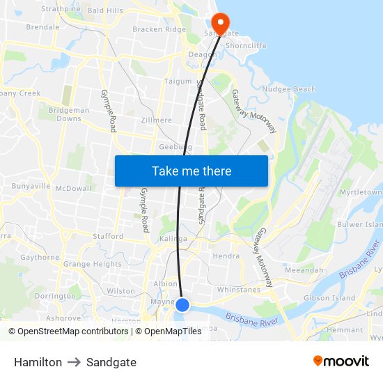 Hamilton to Sandgate map