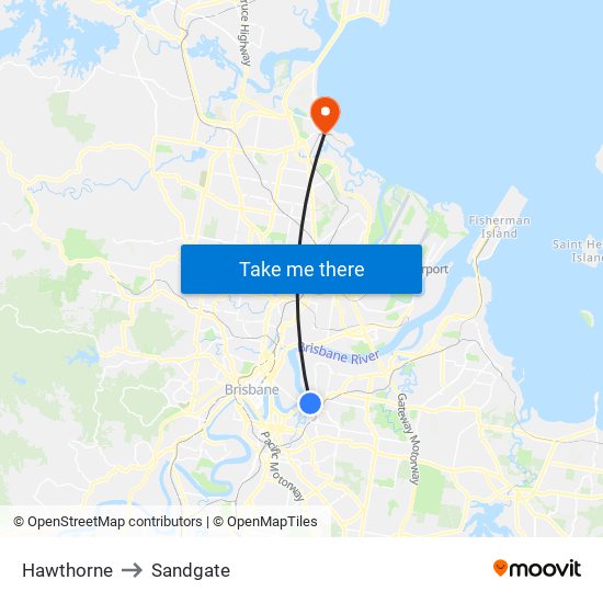 Hawthorne to Sandgate map