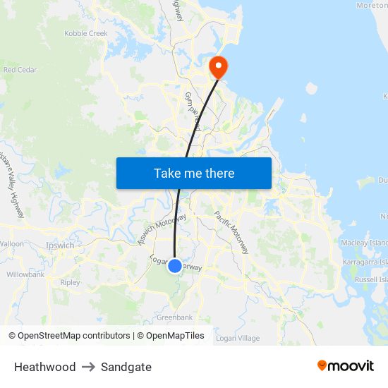 Heathwood to Sandgate map