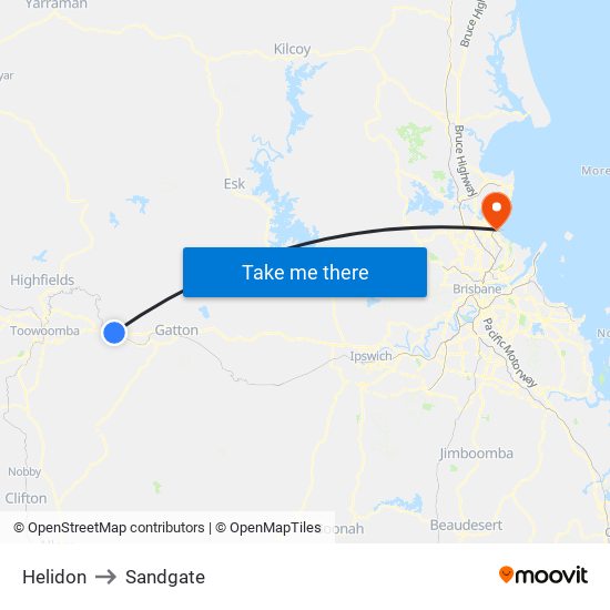 Helidon to Sandgate map