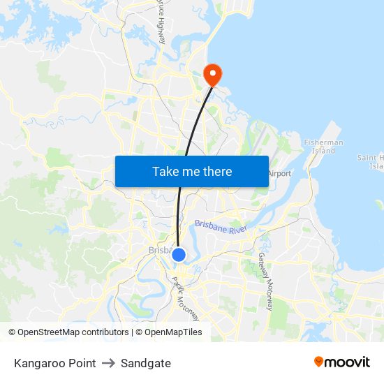 Kangaroo Point to Sandgate map