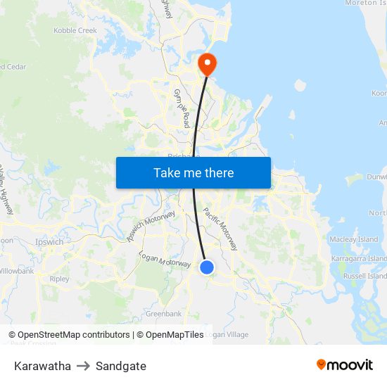 Karawatha to Sandgate map