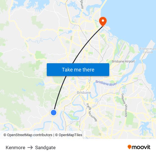 Kenmore to Sandgate map