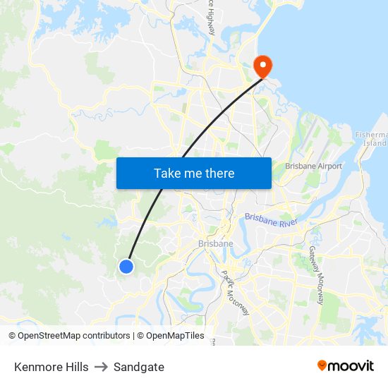 Kenmore Hills to Sandgate map
