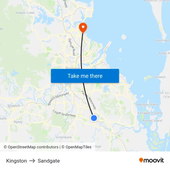 Kingston to Sandgate map