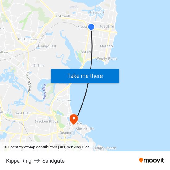 Kippa-Ring to Sandgate map