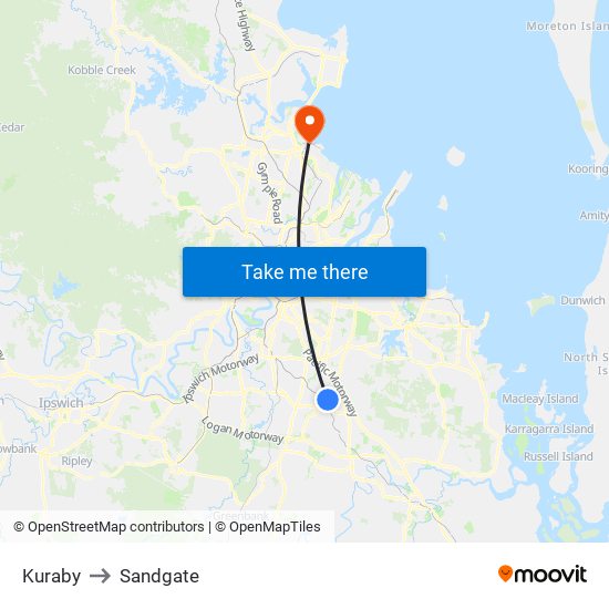 Kuraby to Sandgate map