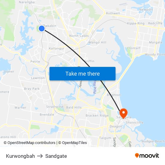 Kurwongbah to Sandgate map