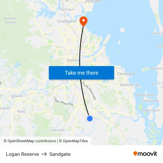 Logan Reserve to Sandgate map