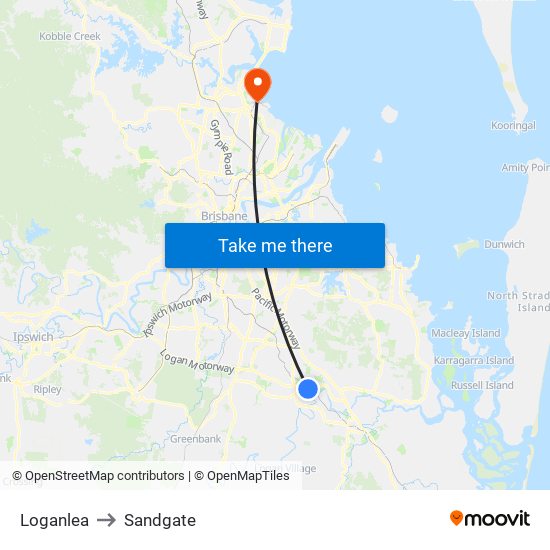 Loganlea to Sandgate map