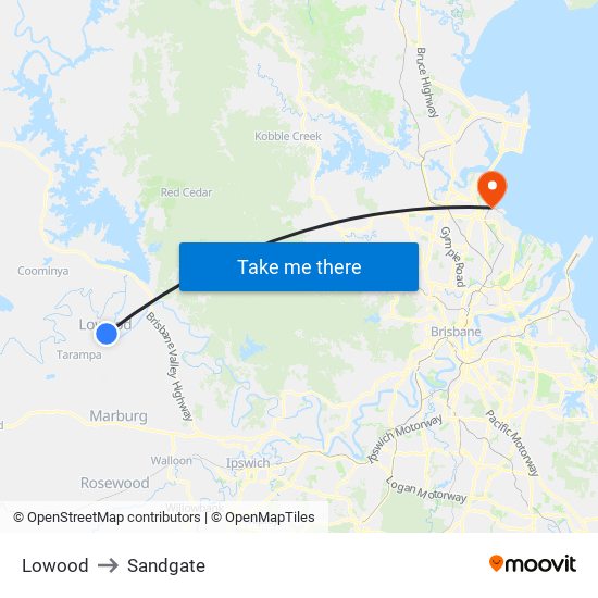 Lowood to Sandgate map