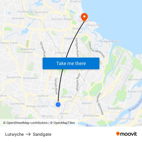 Lutwyche to Sandgate map