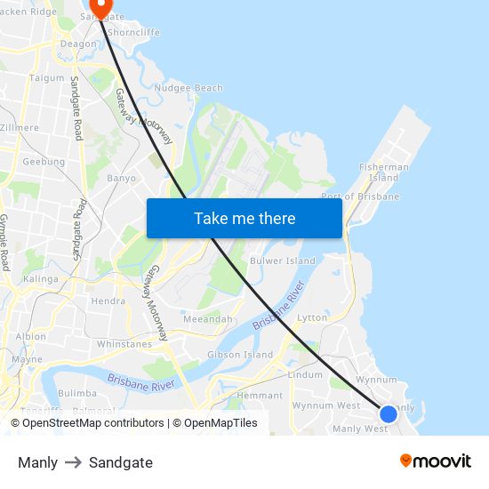 Manly to Sandgate map