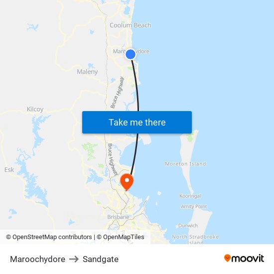 Maroochydore to Sandgate map