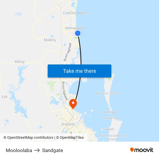 Mooloolaba to Sandgate map
