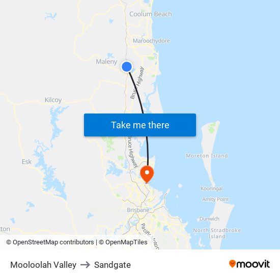 Mooloolah Valley to Sandgate map