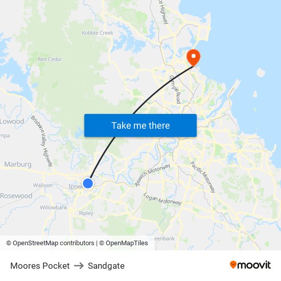 Moores Pocket to Sandgate map