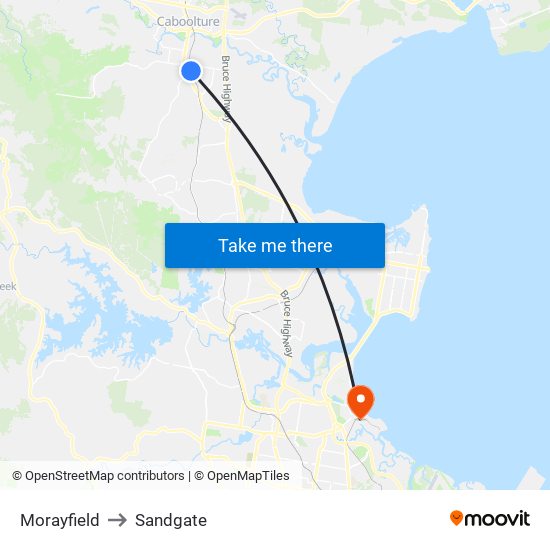 Morayfield to Sandgate map