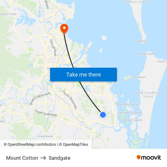 Mount Cotton to Sandgate map
