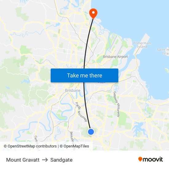 Mount Gravatt to Sandgate map