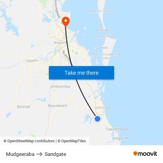 Mudgeeraba to Sandgate map