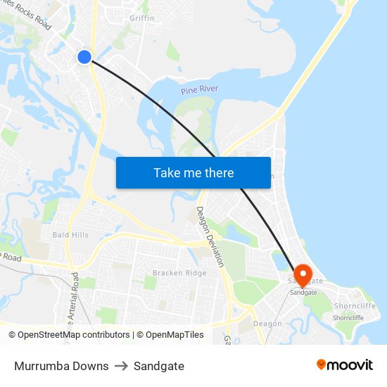 Murrumba Downs to Sandgate map