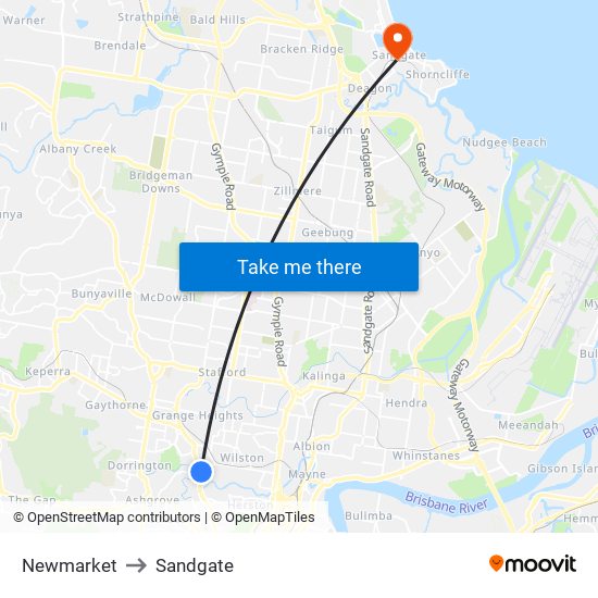 Newmarket to Sandgate map