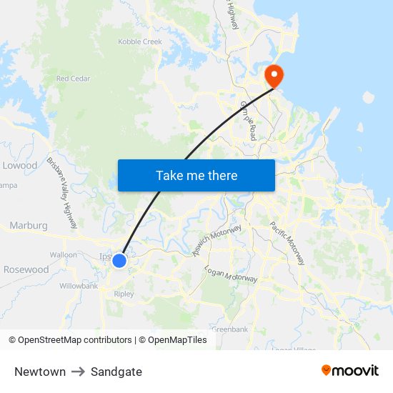 Newtown to Sandgate map
