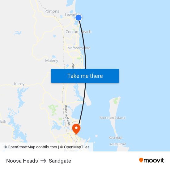 Noosa Heads to Sandgate map