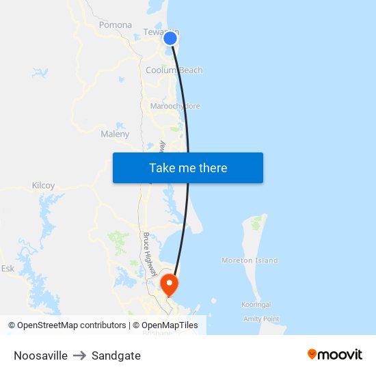 Noosaville to Sandgate map