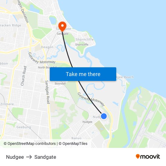 Nudgee to Sandgate map