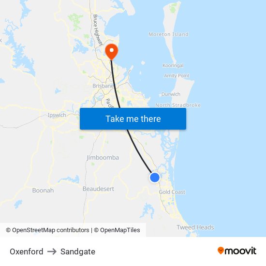 Oxenford to Sandgate map