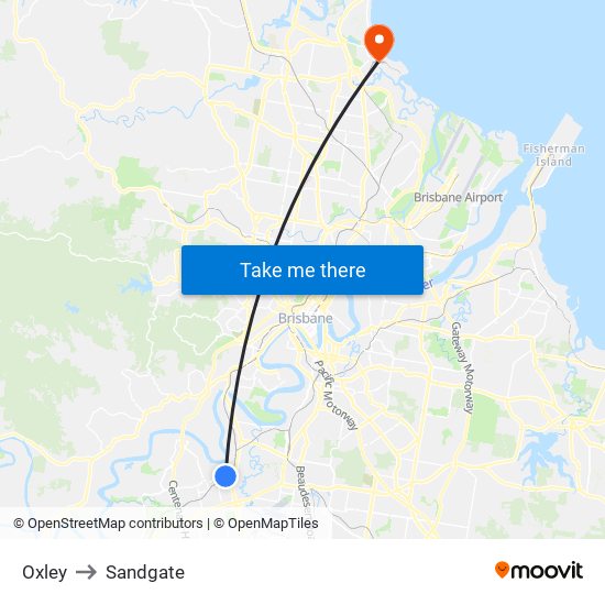 Oxley to Sandgate map