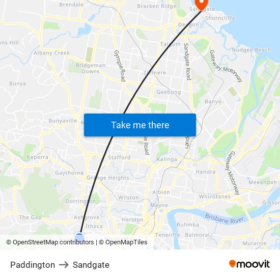 Paddington to Sandgate map